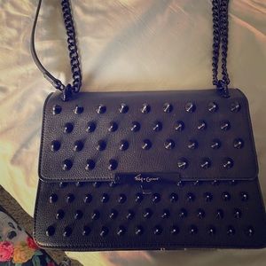 Black Studded Chain Link Leather Bag